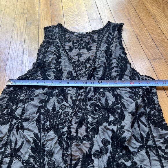 Origami by Viven Gray Black Lace Sleeveless Open Front Duster Cardigan Vest - Picture 9 of 11